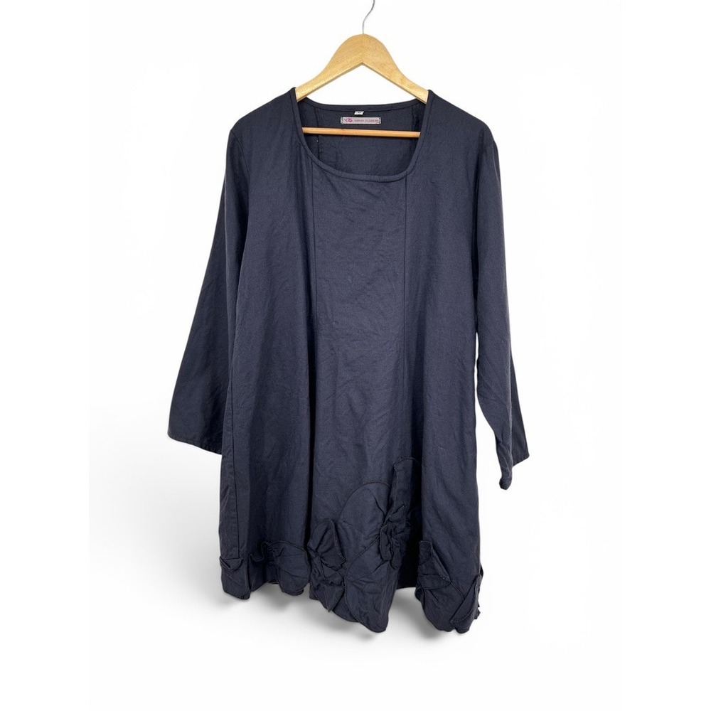 Sarah Clemens Womens Blue Floral Applique Lagenlook Tunic Top Dress M